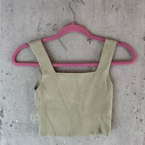 Ribbed Olive Green Women's Top